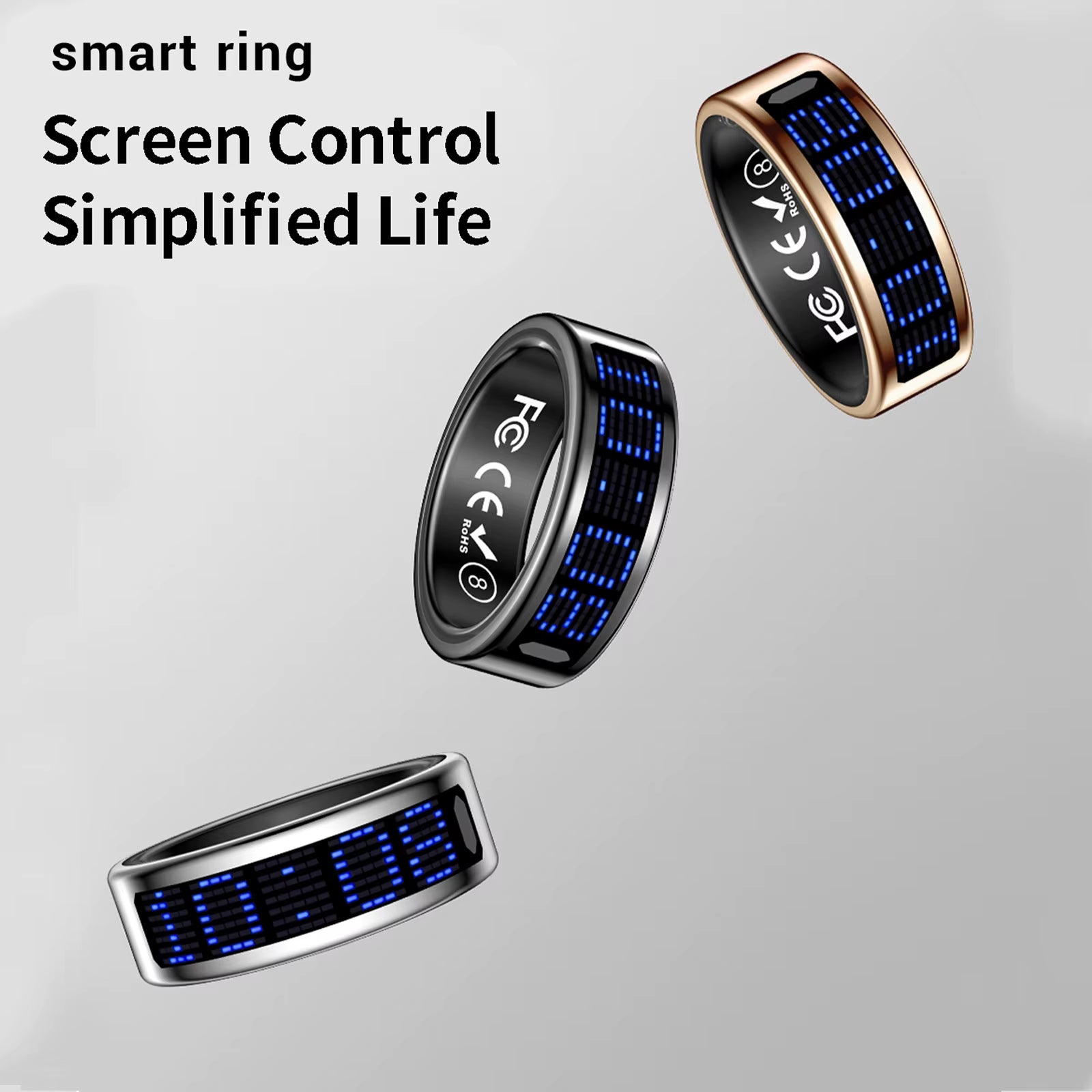 SR16 Smart Ring for Men & Women, Heart Rate Blood Pressure Health Tracker, 5ATM Waterproof Multi Sports Modes, Wireless Charging Smart Ring