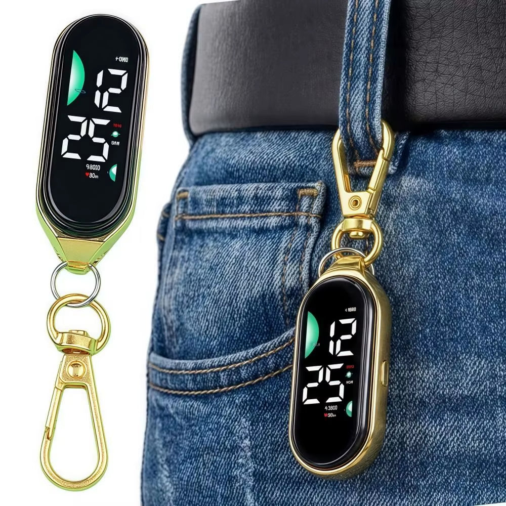 LED Digital Hanging Pocket Watch, Portable Waterproof Carabiner Watch, Luminous Display Fob Watch for Kids & Adults