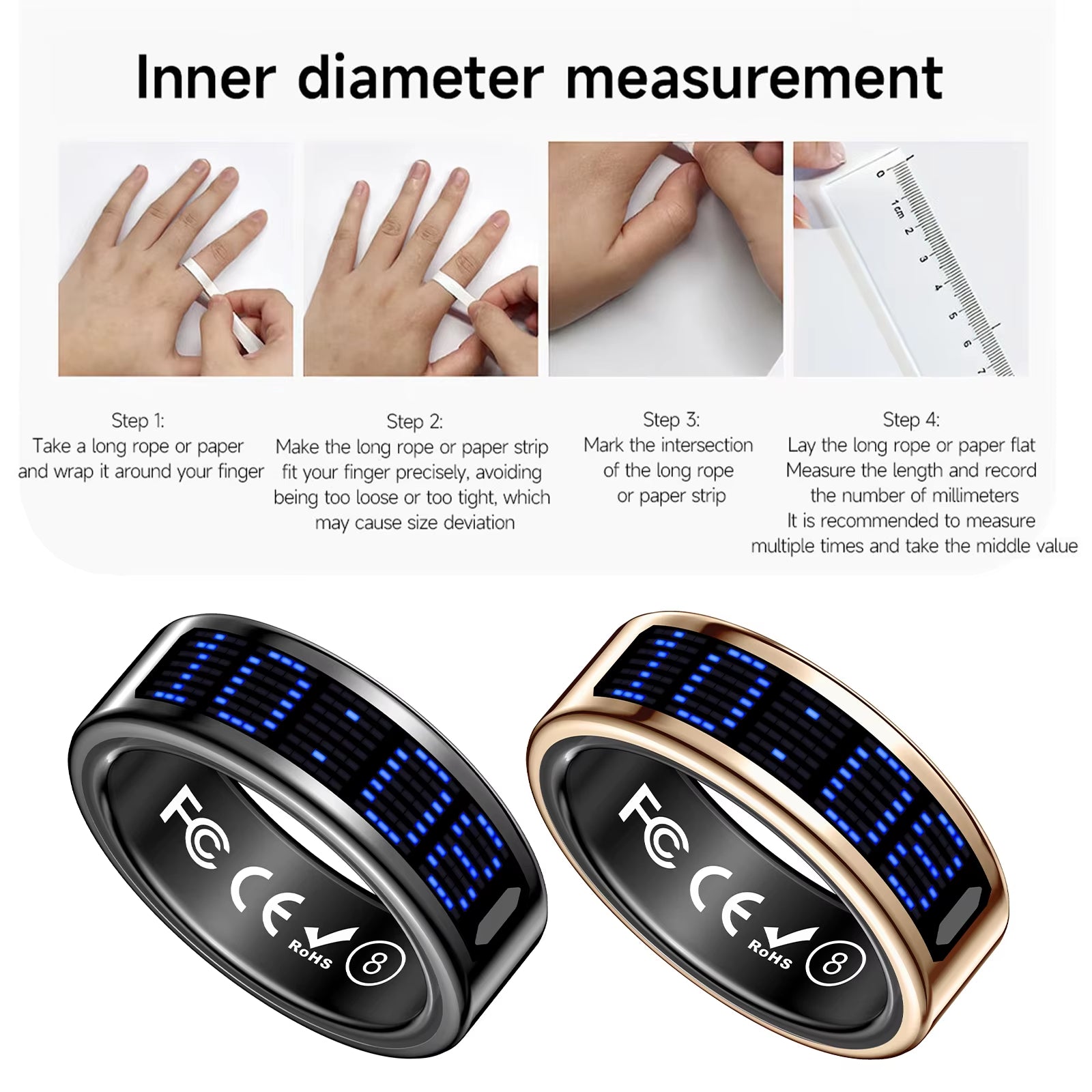 SR16 Smart Ring for Men & Women, Heart Rate Blood Pressure Health Tracker, 5ATM Waterproof Multi Sports Modes, Wireless Charging Smart Ring
