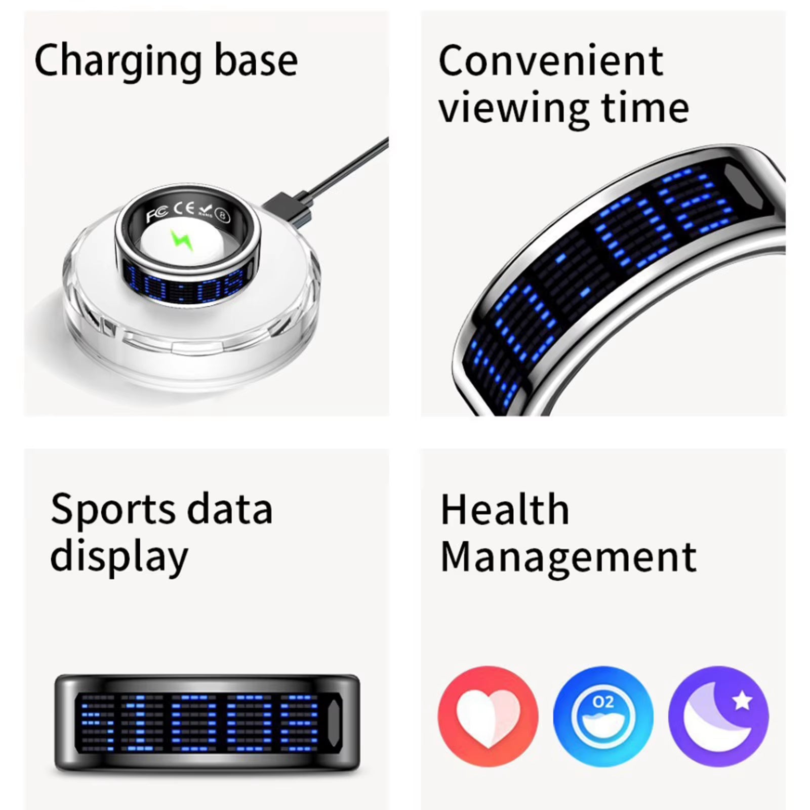 SR16 Smart Ring for Men & Women, Heart Rate Blood Pressure Health Tracker, 5ATM Waterproof Multi Sports Modes, Wireless Charging Smart Ring