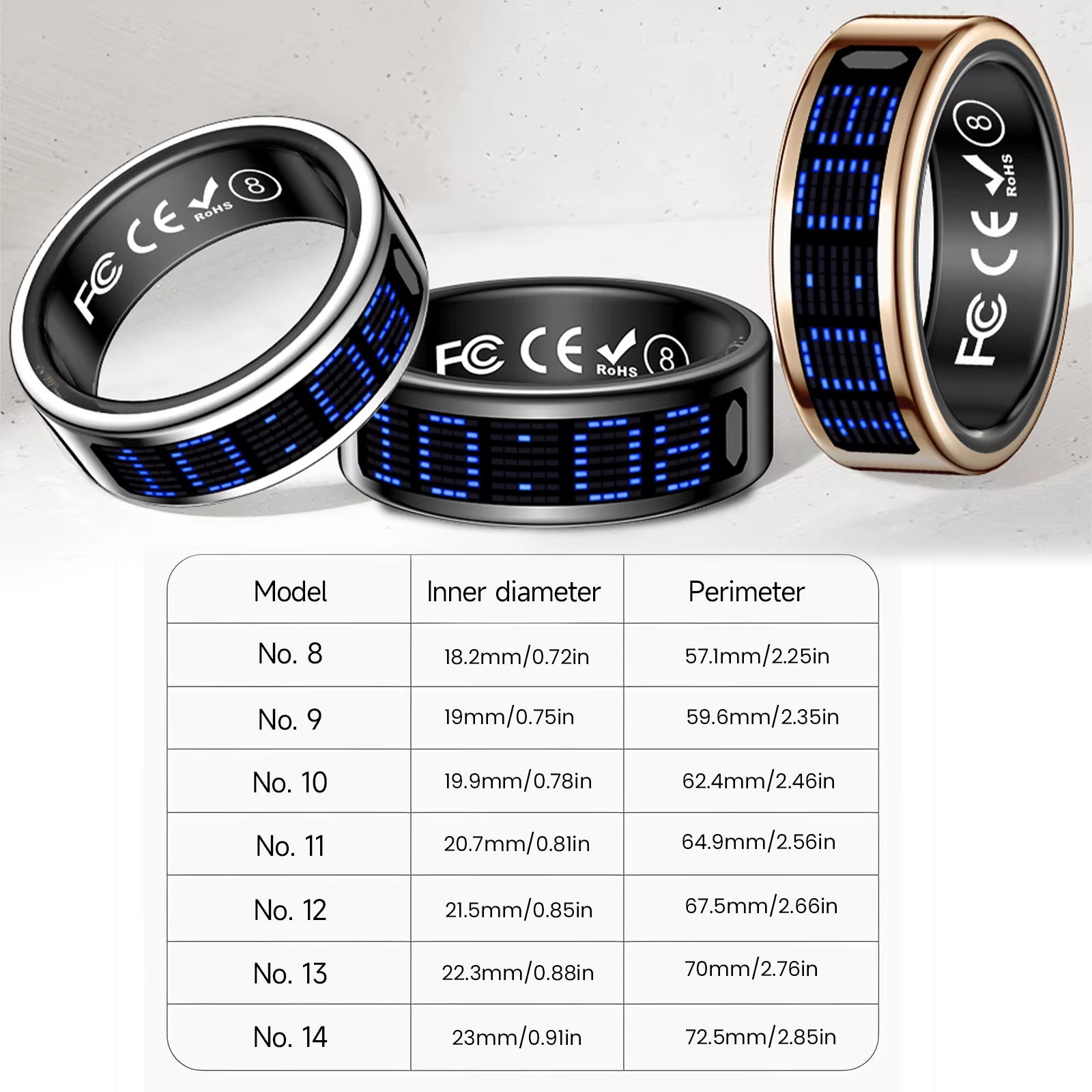 SR16 Smart Ring for Men & Women, Heart Rate Blood Pressure Health Tracker, 5ATM Waterproof Multi Sports Modes, Wireless Charging Smart Ring