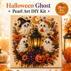 8x8 Inch Spooky Cute Ghost 3D Pearl Diamond Painting DIY Kit, No-Light Fall Handicraft Set, Indoor Wall Art Home Decor & Holiday Party Gift