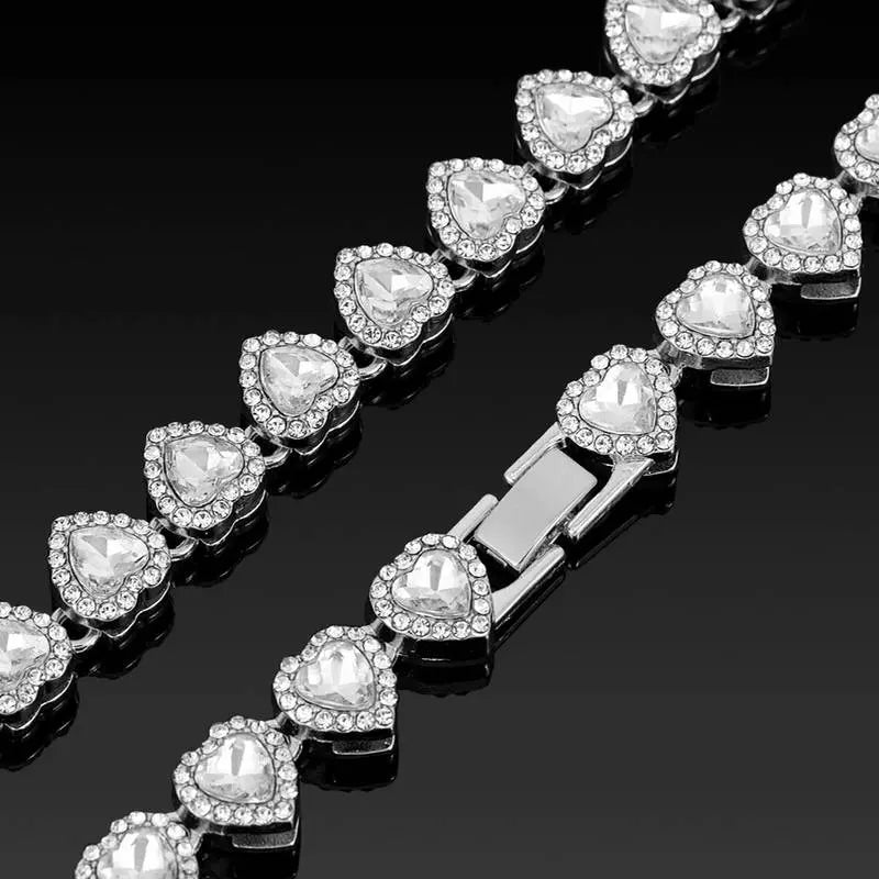 2 Pack Heart Cuban Chain Necklace Set for Men & Women, Hip Hop Style Choker, Luxury Jewelry for Valentine's Day, Birthday, Everyday & Party Wear, Gift for Teens