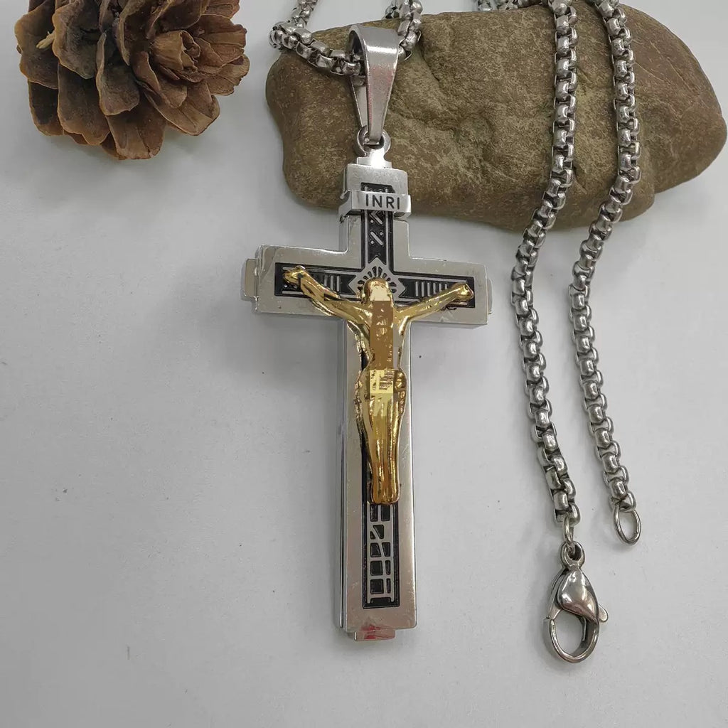 Men's Minimalist Engraved Faith Cross Necklace, Stainless Steel Durable Fashion Jewelry
