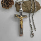 Men's Minimalist Engraved Faith Cross Necklace, Stainless Steel Durable Fashion Jewelry