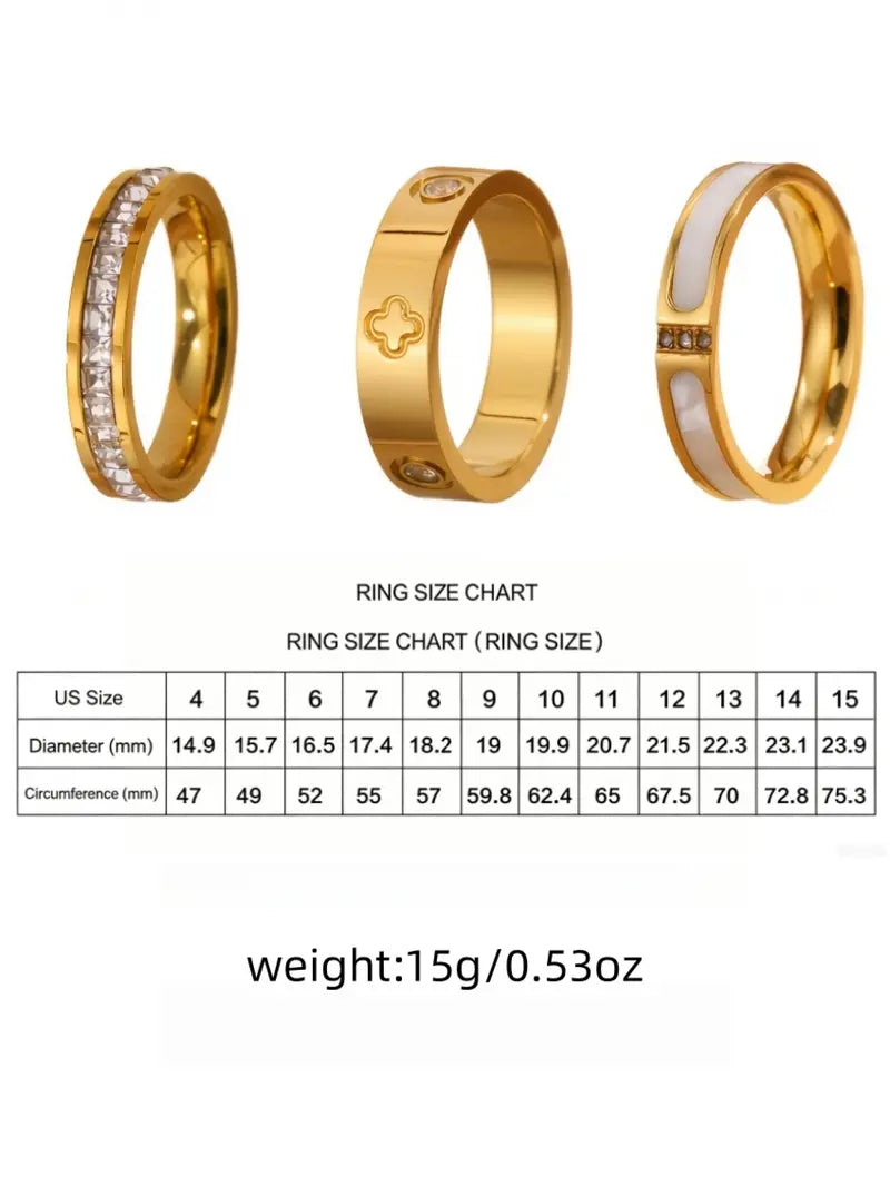 Luxury 18K Gold-Plated Sparkling 3-Ring Set | Multiple Sizes, Waterproof & Hypoallergenic, Perfect for Gifting & Daily Wear