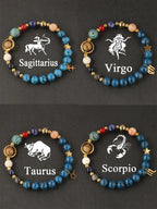 12 Zodiac Artificial Crystal Beaded Bracelet with Charms | Unisex Fashion Jewelry