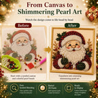 Frameless 3D Beaded Pearl Christmas Diamond Painting DIY Kit, Xmas Wreath Stocking Mosaic Art, Stress Relief Craft for Home Wall Decoration