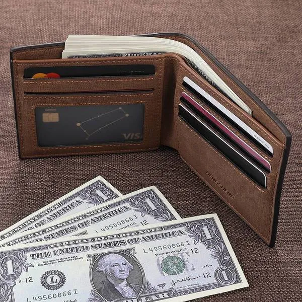 Custom Photo Engraved Genuine Leather Wallet for Men, Personalized Picture Purse Sentimental Gift for Dad, Grandpa & Friends