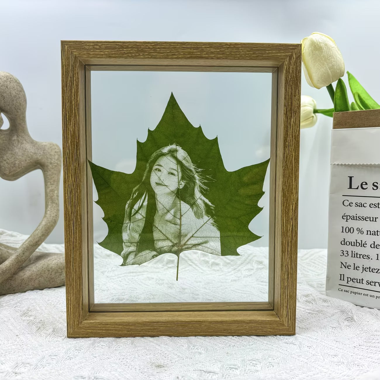 Custom Leaf Carving Artwork, Personalized Photo Engraved on Natural Platanus Leaf, Framed Souvenir Keepsake Gift