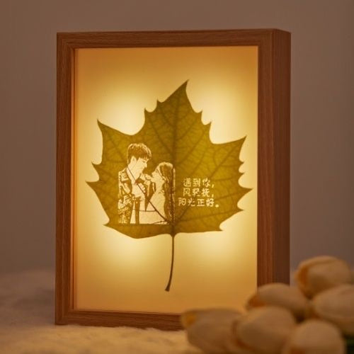 Custom Leaf Carving Artwork, Personalized Photo Engraved on Natural Platanus Leaf, Framed Souvenir Keepsake Gift
