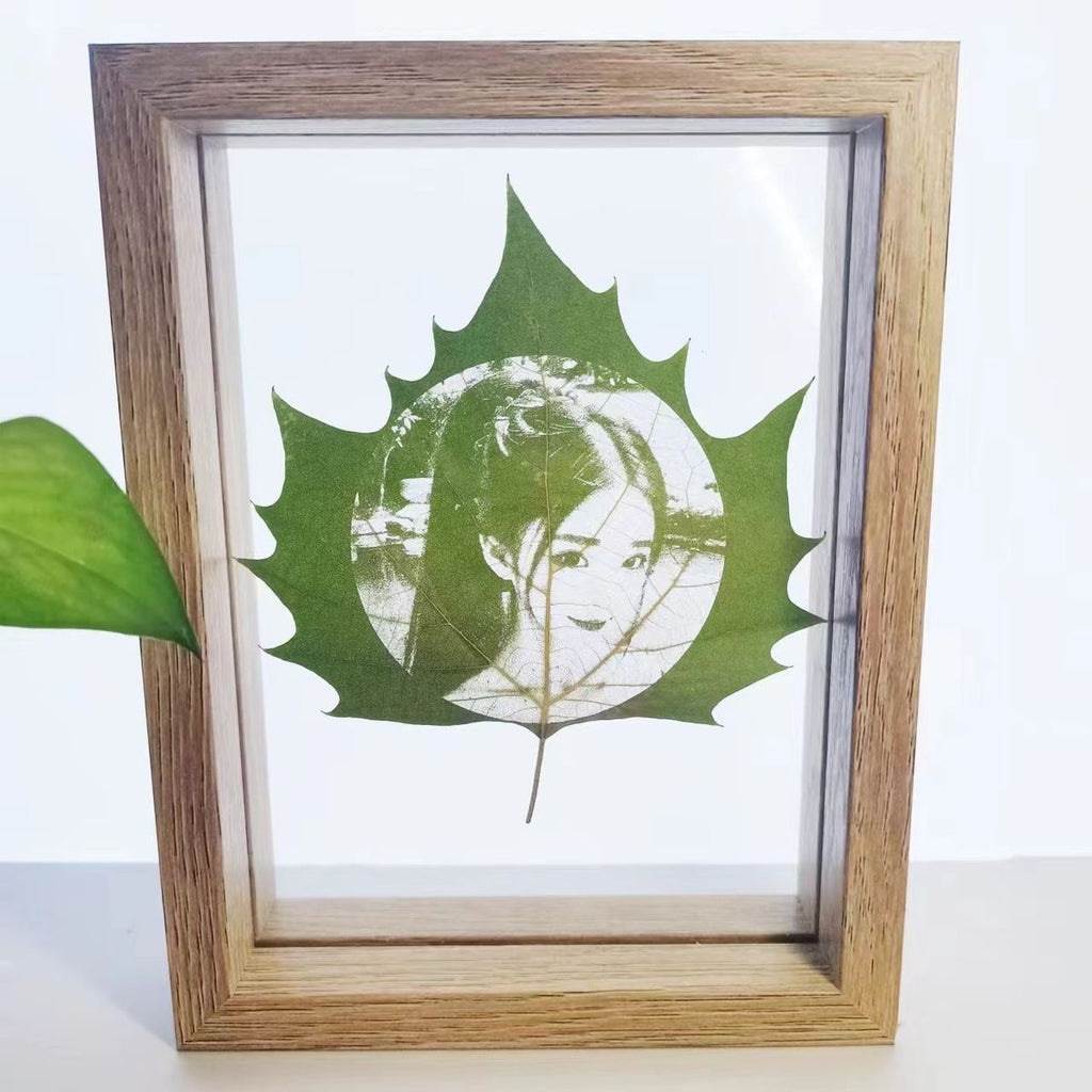 Custom Leaf Carving Artwork, Personalized Photo Engraved on Natural Platanus Leaf, Framed Souvenir Keepsake Gift