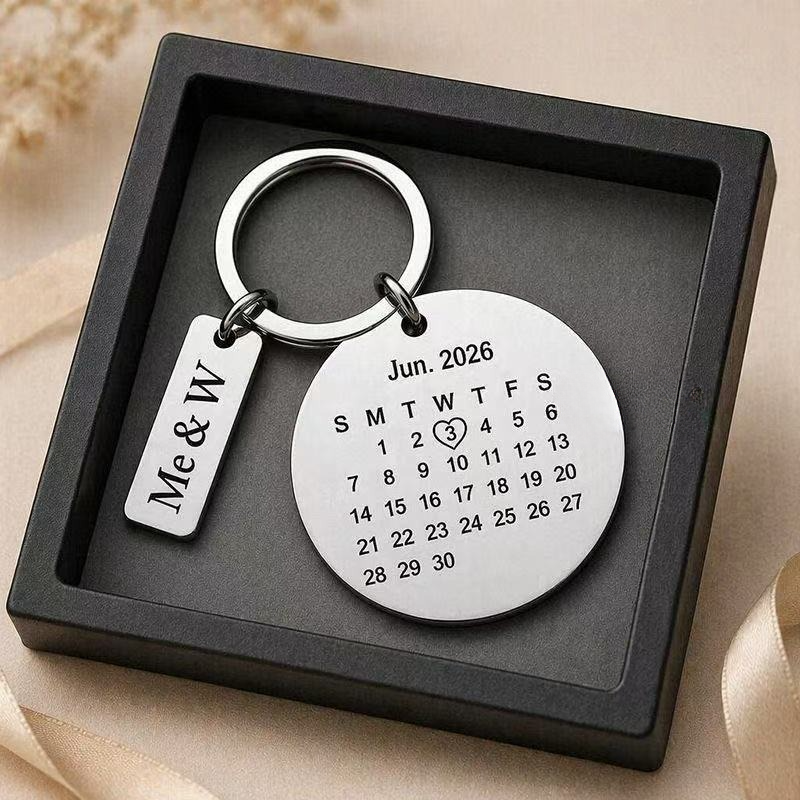 Personalized Custom Date Calendar Keychains, Engraved Important Date Marker, Romantic Couple Gift