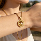 Gold Zodiac Constellation Pendant Necklace for Men Women, 12 Horoscope Sign Fashion Jewelry, Aries Leo Available