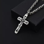 Men's Polished Stainless Steel Cross Pendant Necklace, Edgy Religious Style Accessory, Ideal for Streetwear and Daily Casual Wear