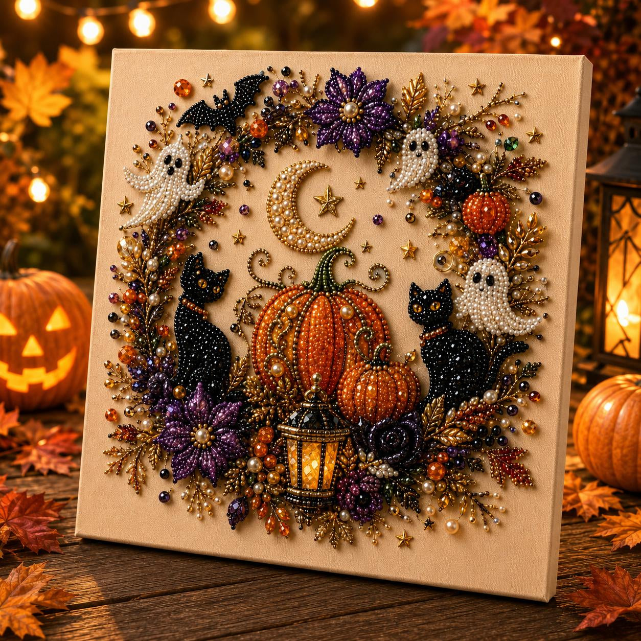 8x8 Inch Spooky Cute Ghost 3D Pearl Diamond Painting DIY Kit, No-Light Fall Handicraft Set, Indoor Wall Art Home Decor & Holiday Party Gift