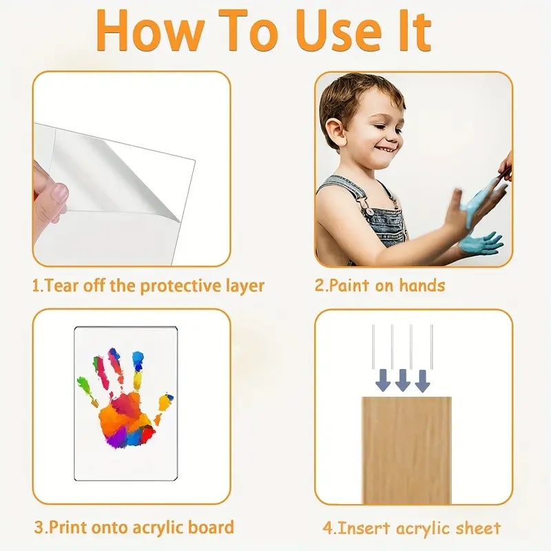 Wooden Transparent Handprint Frame Set, DIY Family Memorial Gift Kit, Acrylic Board, Colorful Paints, Holds Up to 4 Handprints