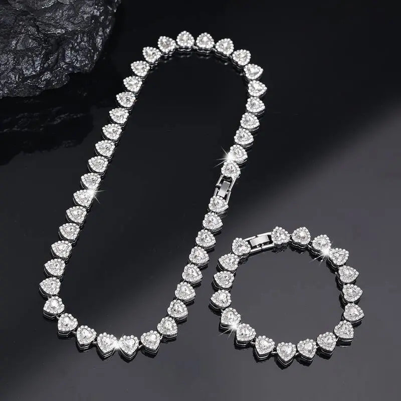 2 Pack Heart Cuban Chain Necklace Set for Men & Women, Hip Hop Style Choker, Luxury Jewelry for Valentine's Day, Birthday, Everyday & Party Wear, Gift for Teens