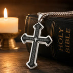 Men's Engraved Bible Verse Cross Necklace, Rust-Proof Stainless Steel Religious Jewelry, Durable Casual Accessory Birthday Gift for Him