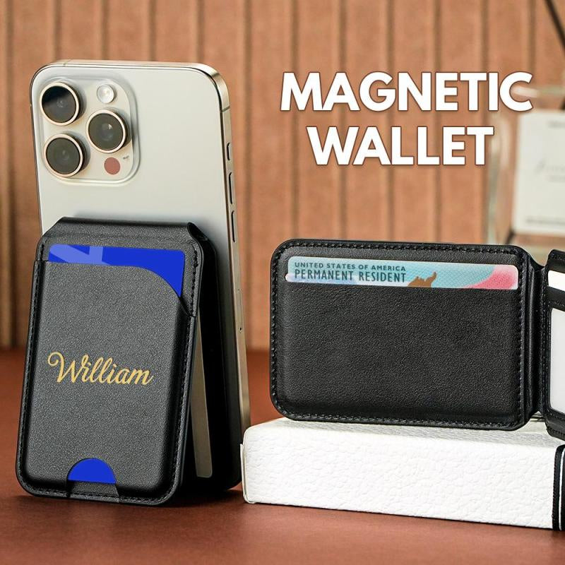 Personalized Magnetic Faux Leather Flip Wallet Case for iPhone, Card Slots Kickstand Cover Custom Name & Pattern