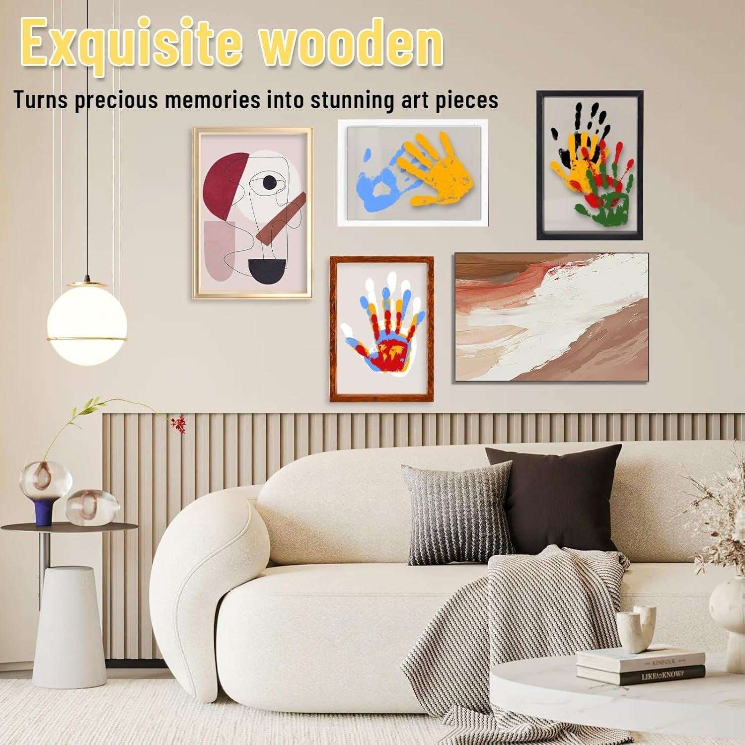Wooden Transparent Handprint Frame Set, DIY Family Memorial Gift Kit, Acrylic Board, Colorful Paints, Holds Up to 4 Handprints