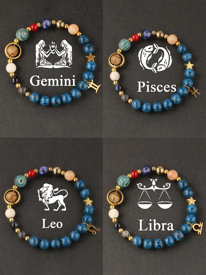 12 Zodiac Artificial Crystal Beaded Bracelet with Charms | Unisex Fashion Jewelry