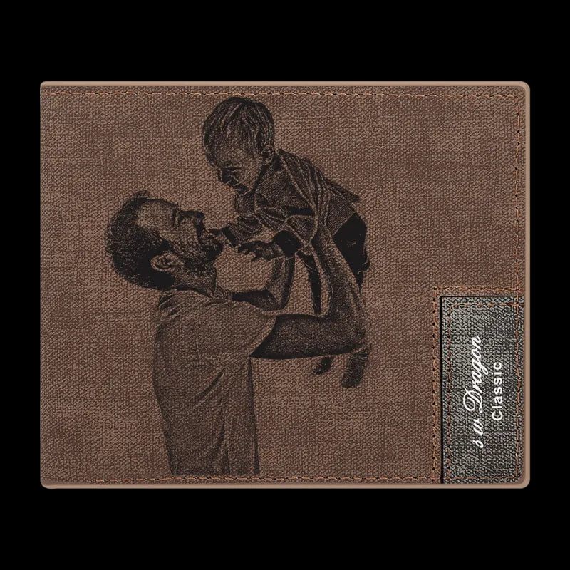 Custom Photo Engraved Genuine Leather Wallet for Men, Personalized Picture Purse Sentimental Gift for Dad, Grandpa & Friends