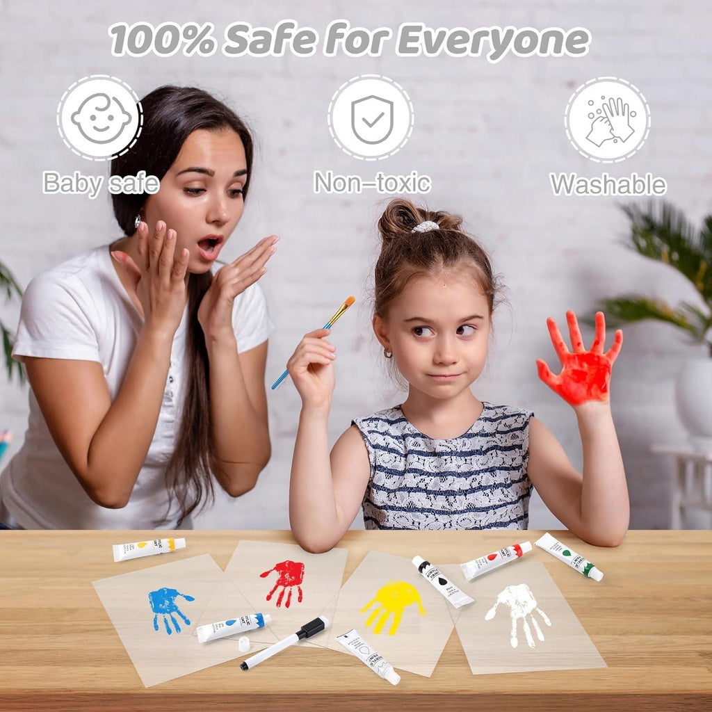 Wooden Transparent Handprint Frame Set, DIY Family Memorial Gift Kit, Acrylic Board, Colorful Paints, Holds Up to 4 Handprints