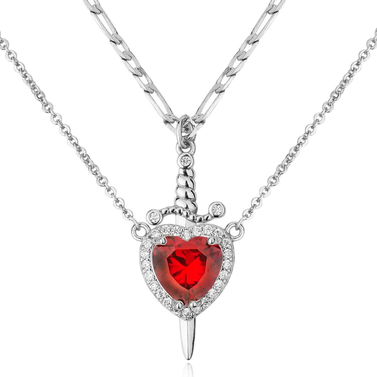 Dainty 14K Gold Plated Heart & Cross Dagger Pendant Necklace with Cubic Zirconia