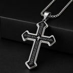 Men's Engraved Bible Verse Cross Necklace, Rust-Proof Stainless Steel Religious Jewelry, Durable Casual Accessory Birthday Gift for Him