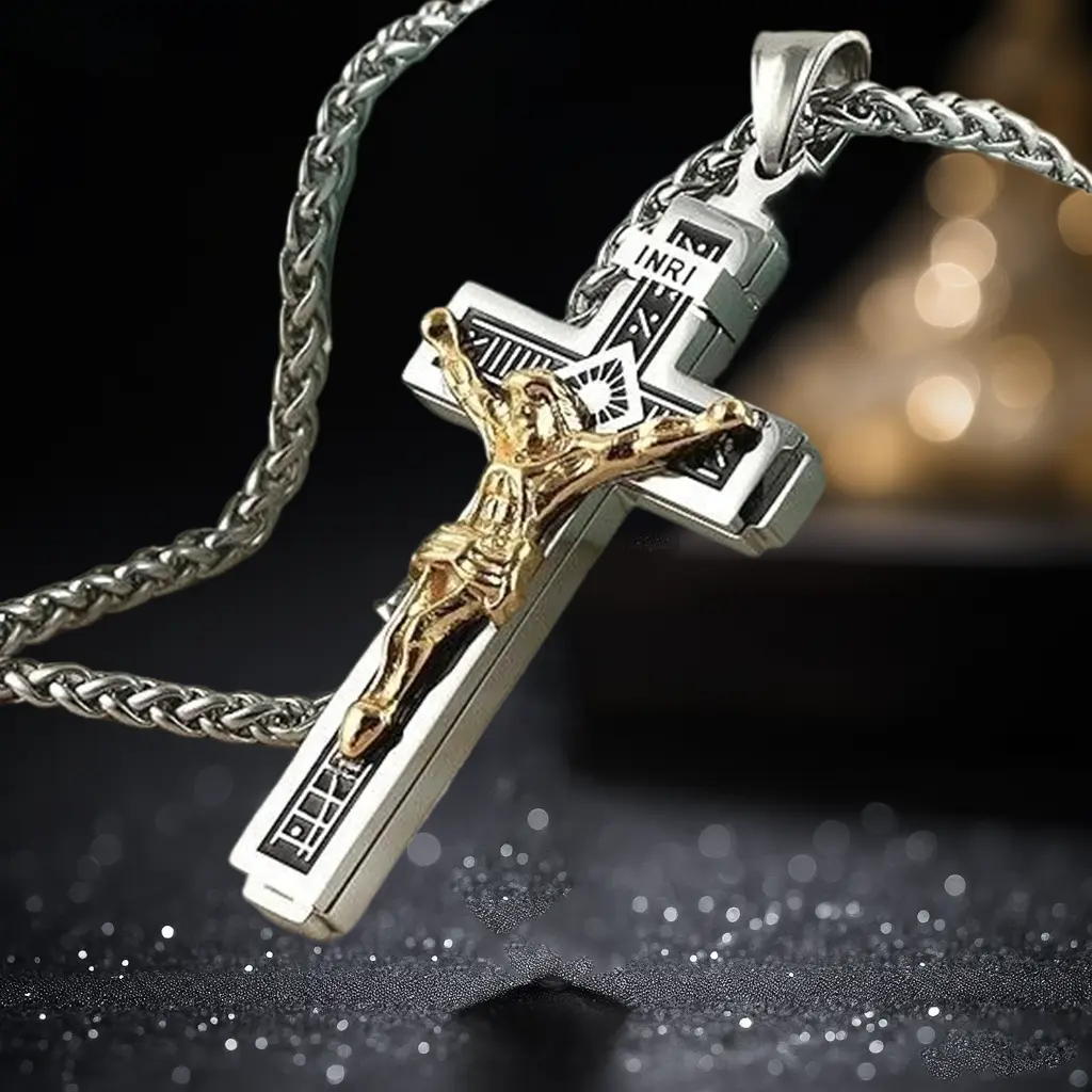 Men's Minimalist Engraved Faith Cross Necklace, Stainless Steel Durable Fashion Jewelry