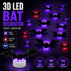3D Bat LED Light Halloween Decorations, 12/24 Pack Spooky Glowing Ornaments, Bendable Bubble-Free Wall Stickers, Battery Powered Easy Install Indoor Decor for Home Party Window Door Festival