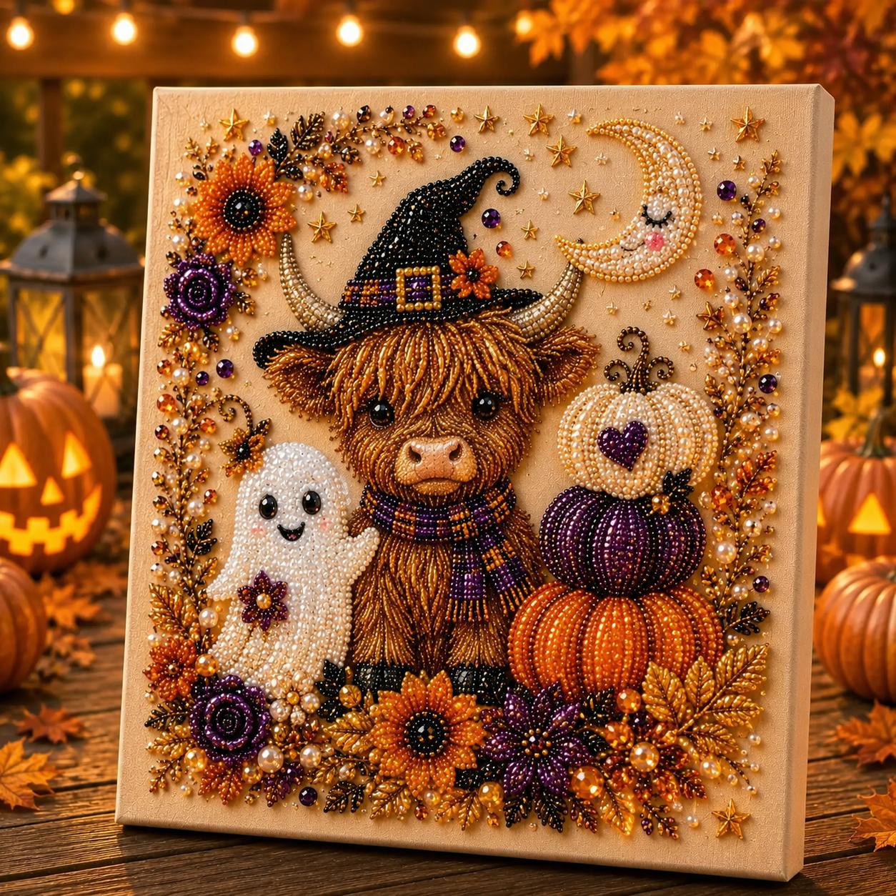 8x8 Inch Spooky Cute Ghost 3D Pearl Diamond Painting DIY Kit, No-Light Fall Handicraft Set, Indoor Wall Art Home Decor & Holiday Party Gift