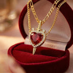 Dainty 14K Gold Plated Heart & Cross Dagger Pendant Necklace with Cubic Zirconia