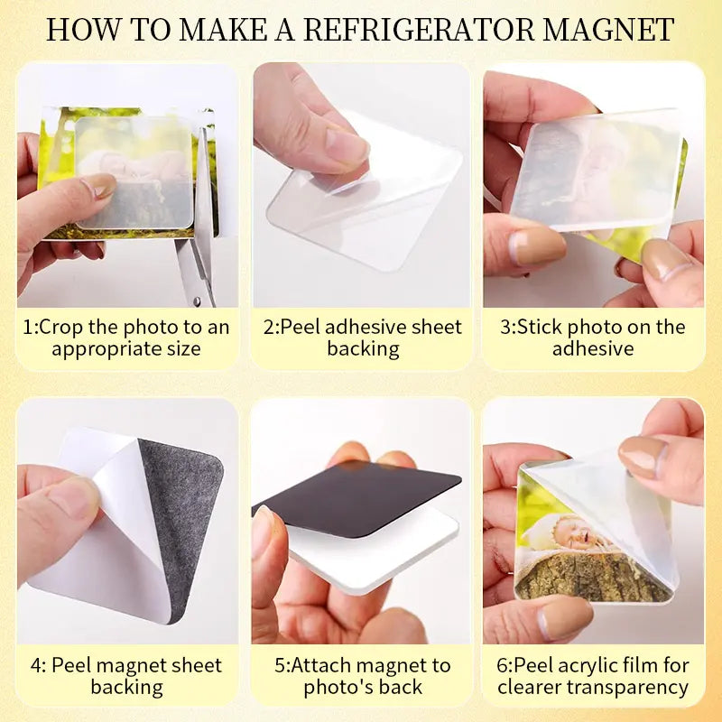 Clear Acrylic DIY Fridge Backing,Square Magnetic Photo Frames for Crafts, Kitchen, Classroom & Office Decoration
