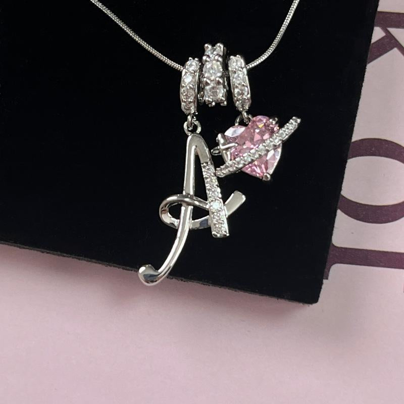 Personalized 3 Layered Initial Necklace for Women | 925 Sterling Silver Pink Heart CZ | Adjustable Snake Chain Choker | Custom Dainty Jewelry Gift