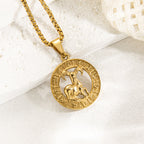 Gold Zodiac Constellation Pendant Necklace for Men Women, 12 Horoscope Sign Fashion Jewelry, Aries Leo Available