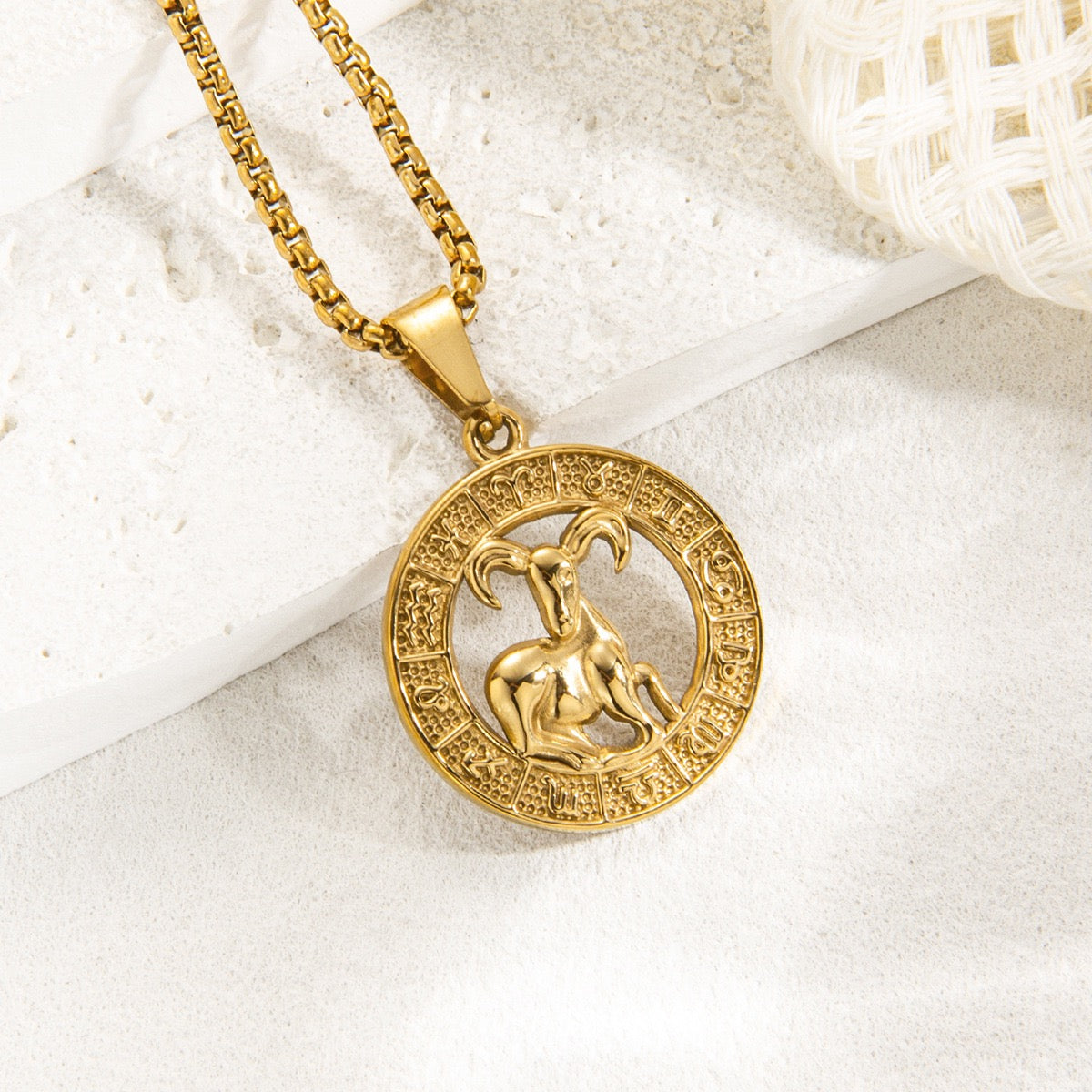 Gold Zodiac Constellation Pendant Necklace for Men Women, 12 Horoscope Sign Fashion Jewelry, Aries Leo Available