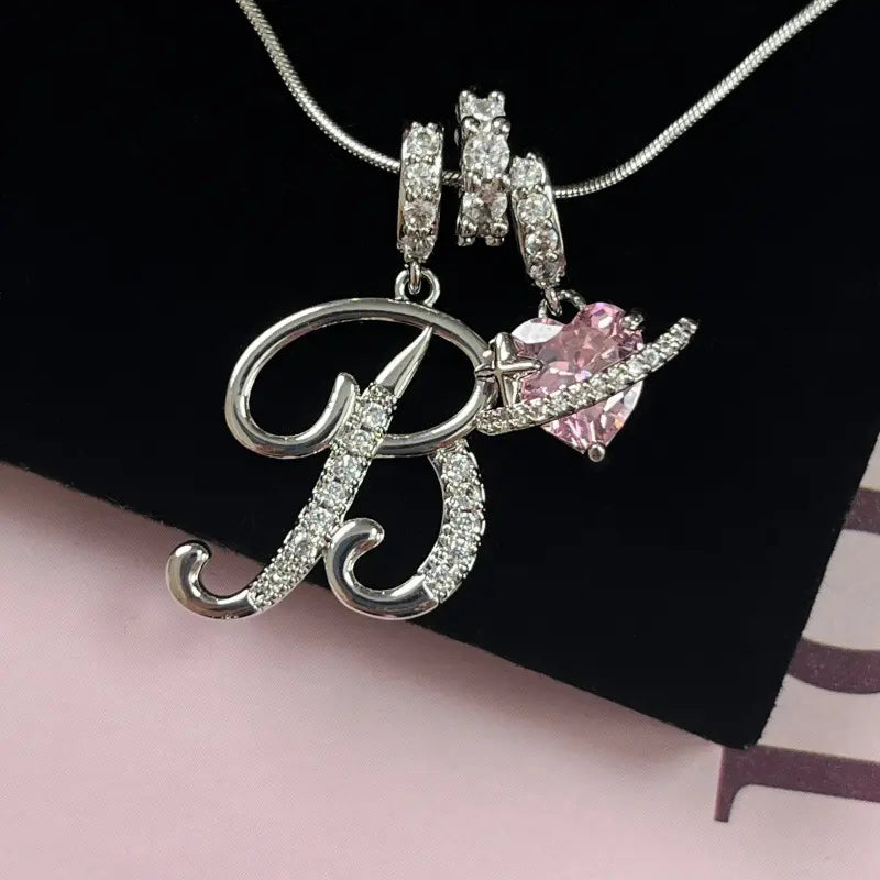 Personalized 3 Layered Initial Necklace for Women | 925 Sterling Silver Pink Heart CZ | Adjustable Snake Chain Choker | Custom Dainty Jewelry Gift