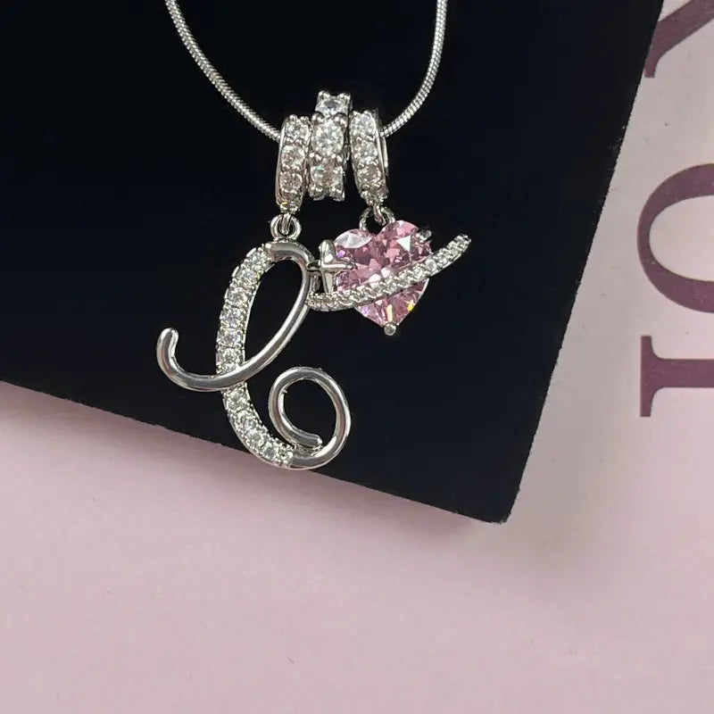 Personalized 3 Layered Initial Necklace for Women | 925 Sterling Silver Pink Heart CZ | Adjustable Snake Chain Choker | Custom Dainty Jewelry Gift
