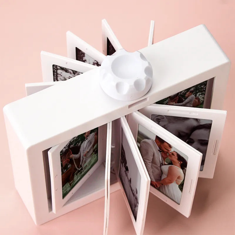 Personalized Rotating Photo Carousel Frame, Custom Flip & Spin Desktop Photo Box, 2026 Christmas Keepsake Gift