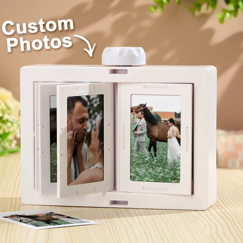 Personalized Rotating Photo Carousel Frame, Custom Flip & Spin Desktop Photo Box, 2026 Christmas Keepsake Gift