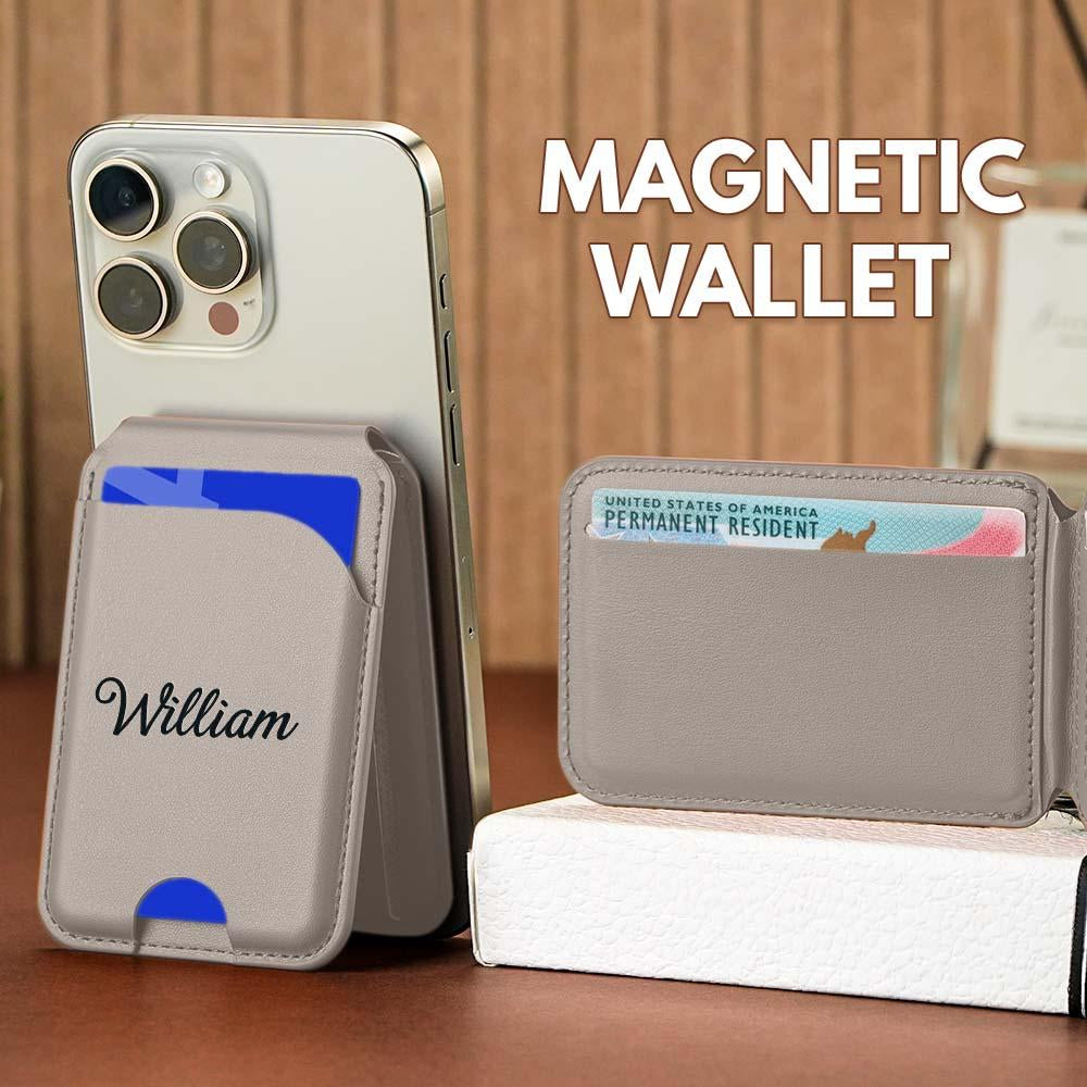 Personalized Magnetic Faux Leather Flip Wallet Case for iPhone, Card Slots Kickstand Cover Custom Name & Pattern