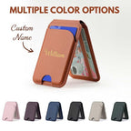 Personalized Magnetic Faux Leather Flip Wallet Case for iPhone, Card Slots Kickstand Cover Custom Name & Pattern