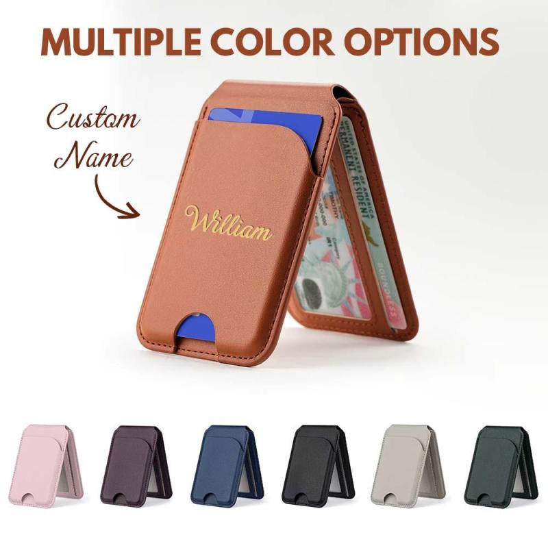 Personalized Magnetic Faux Leather Flip Wallet Case for iPhone, Card Slots Kickstand Cover Custom Name & Pattern