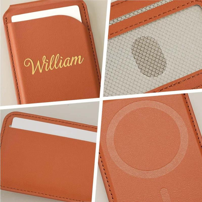Personalized Magnetic Faux Leather Flip Wallet Case for iPhone, Card Slots Kickstand Cover Custom Name & Pattern