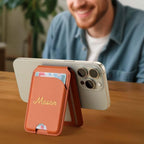 Personalized Magnetic Faux Leather Flip Wallet Case for iPhone, Card Slots Kickstand Cover Custom Name & Pattern