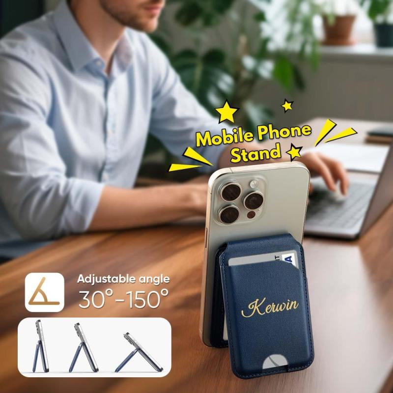 Personalized Magnetic Faux Leather Flip Wallet Case for iPhone, Card Slots Kickstand Cover Custom Name & Pattern