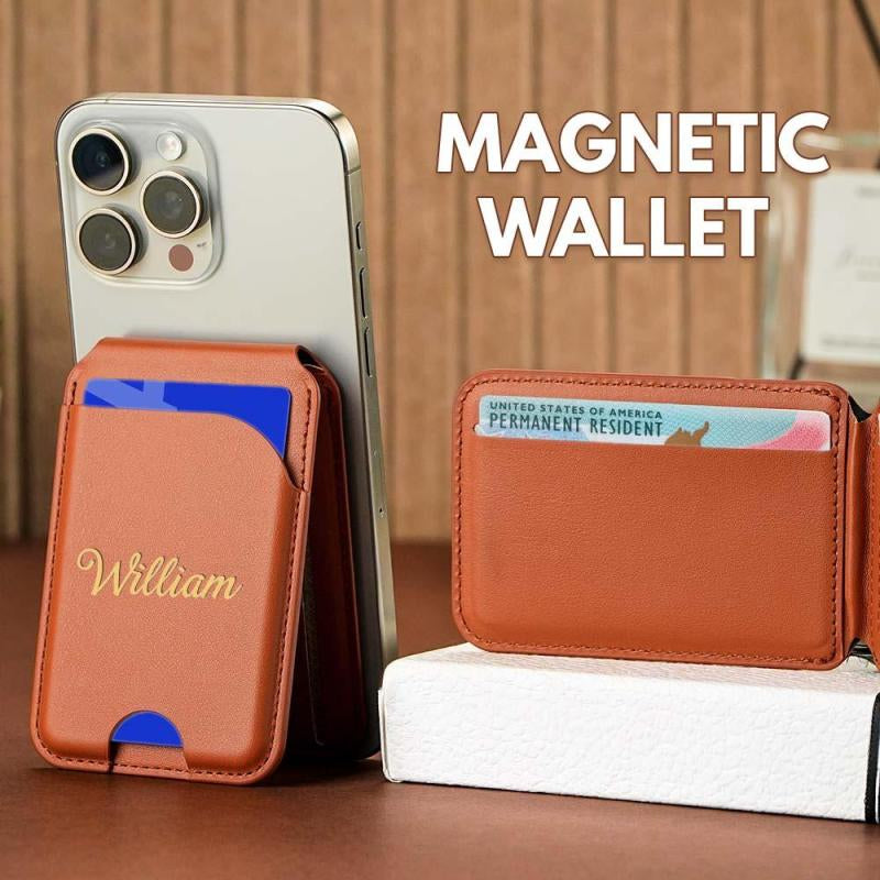 Personalized Magnetic Faux Leather Flip Wallet Case for iPhone, Card Slots Kickstand Cover Custom Name & Pattern