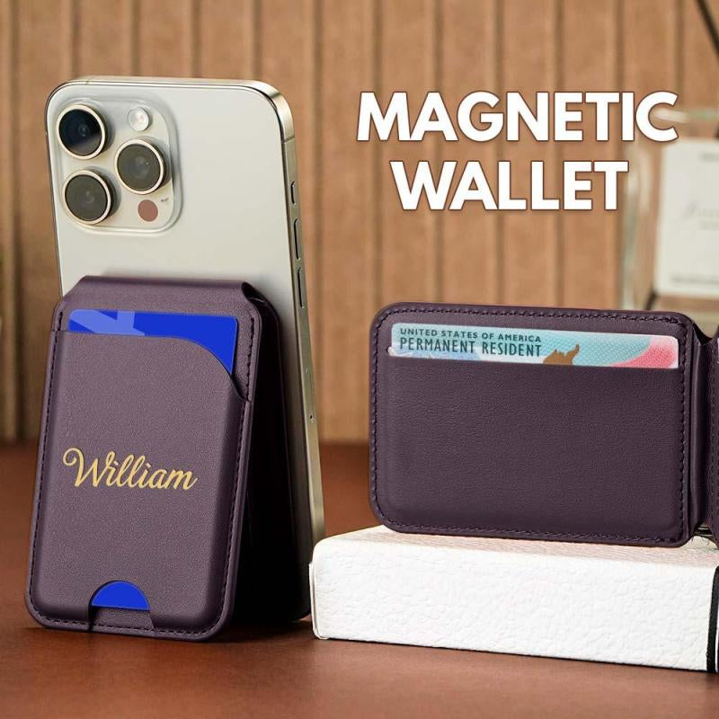 Personalized Magnetic Faux Leather Flip Wallet Case for iPhone, Card Slots Kickstand Cover Custom Name & Pattern